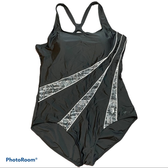 Roots Other - ROOTS black graphic stripe one piece bathing suit